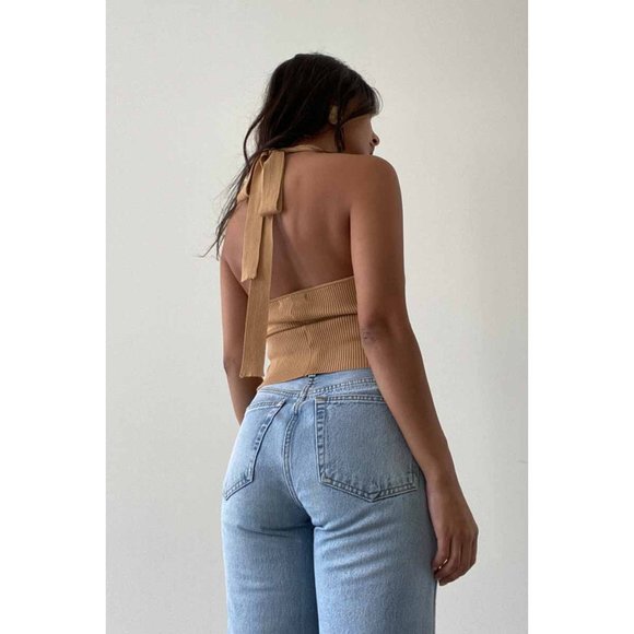 Nude Honey Beige Knit Halter Top: Spring Style - Picture 5 of 6